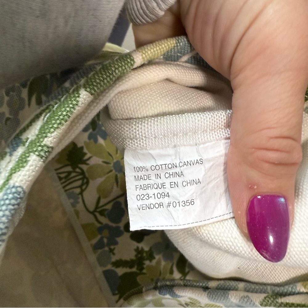 Vintage Eddie Bauer Large‎ Canvas Tote Bag Green Blue Floral Pastel Adjustable - Picture 8 of 8